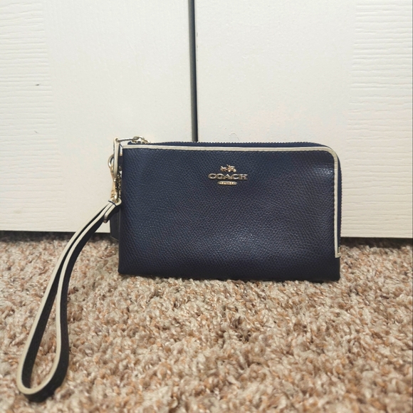 EUC Rare Coach Midnight Blue Crossgrain Double Compartment Wallet/Wristlet - Picture 1 of 9